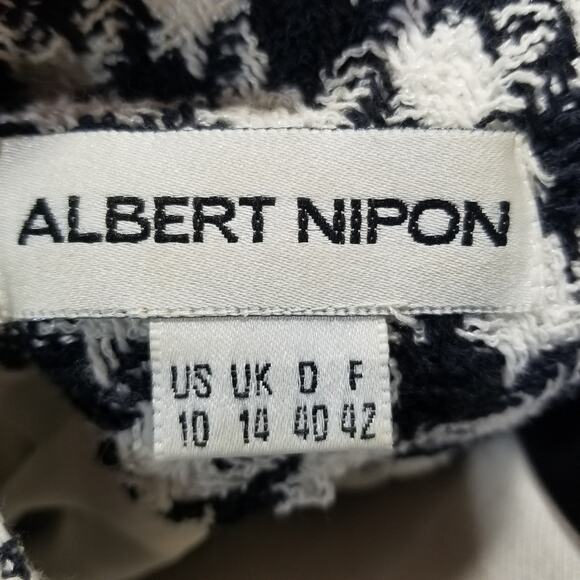 Albert Nipon Dress Size 10 Houndstooth Shift Dress Fringe Trim Black White - Picture 7 of 9